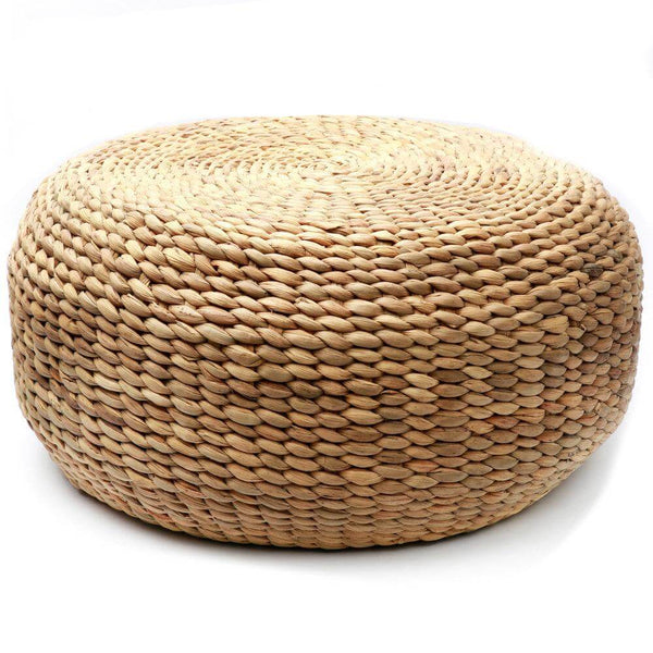 Pouf rond en jacinthe tressée - Assise en fibre naturel ou table