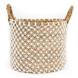 Panier Broderie Macramé - Naturel Blanc - L