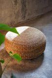 Pouf rond en jacinthe tressée - Assise en fibre naturel ou table basse