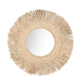 Miroir Rotan, miroir mural rond en fibres végétales, miroir bohème à franges de palmier tressé 65 cm