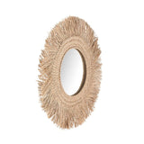 Miroir Rotan, miroir mural rond en fibres végétales, miroir bohème à franges de palmier tressé 65 cm