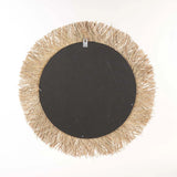 Miroir Rotan, miroir mural rond en fibres végétales, miroir bohème à franges de palmier tressé 65 cm