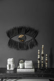 Miroir Kaa, grand miroir ovale bohème, à franges en forme d'oeil, miroir noir en fibres naturelles, Black Eye 100 cm