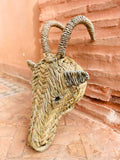 Tête de bélier en feuilles de palmiers, tête d'animal, tête de bélier en paille, Faux trophée animaux, décoration murale, fait main