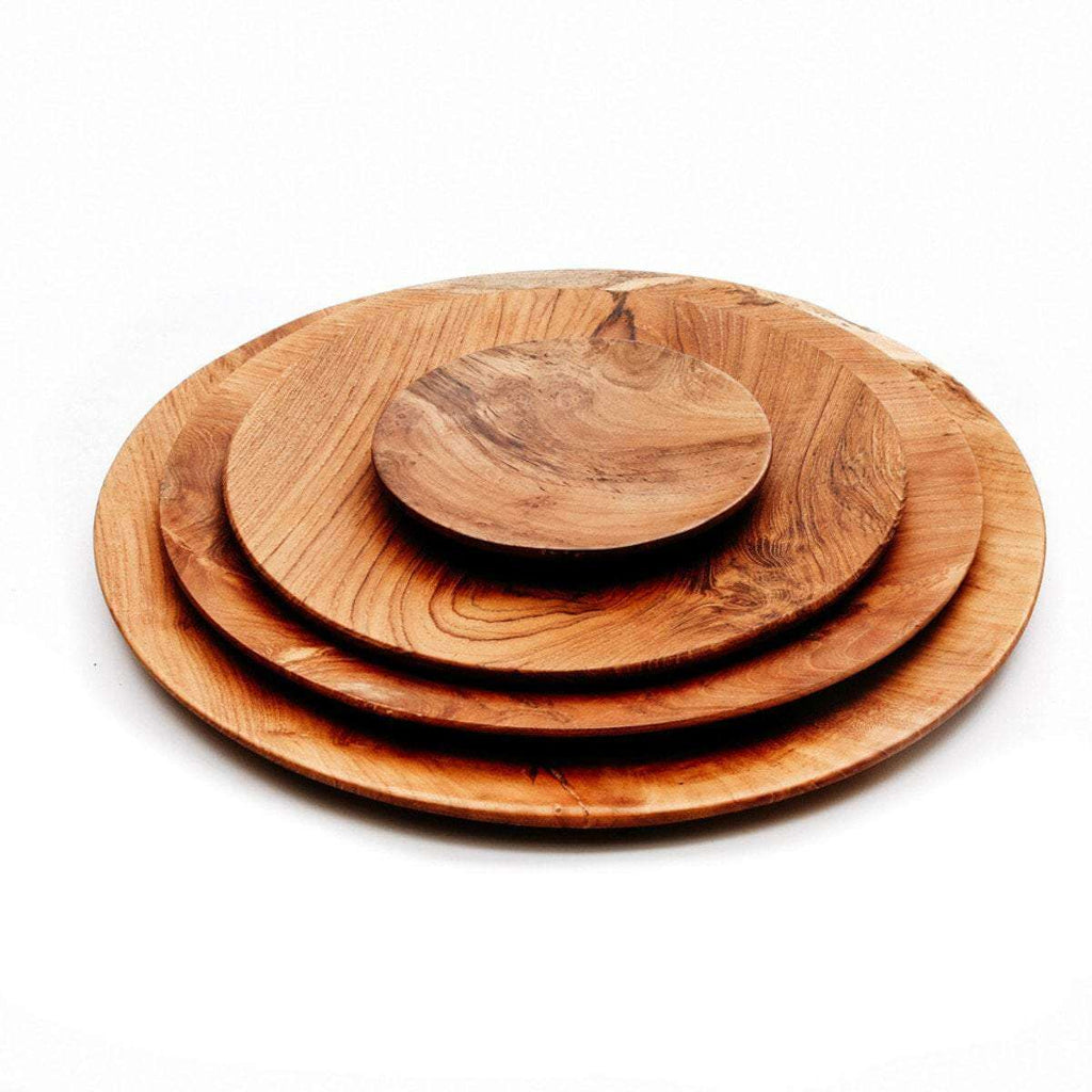 Assiettes rondes en teck, assiettes en bois, 3 tailles