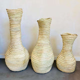 Vase Lalla en paille tressé, vase bohème en feuilles de palmier